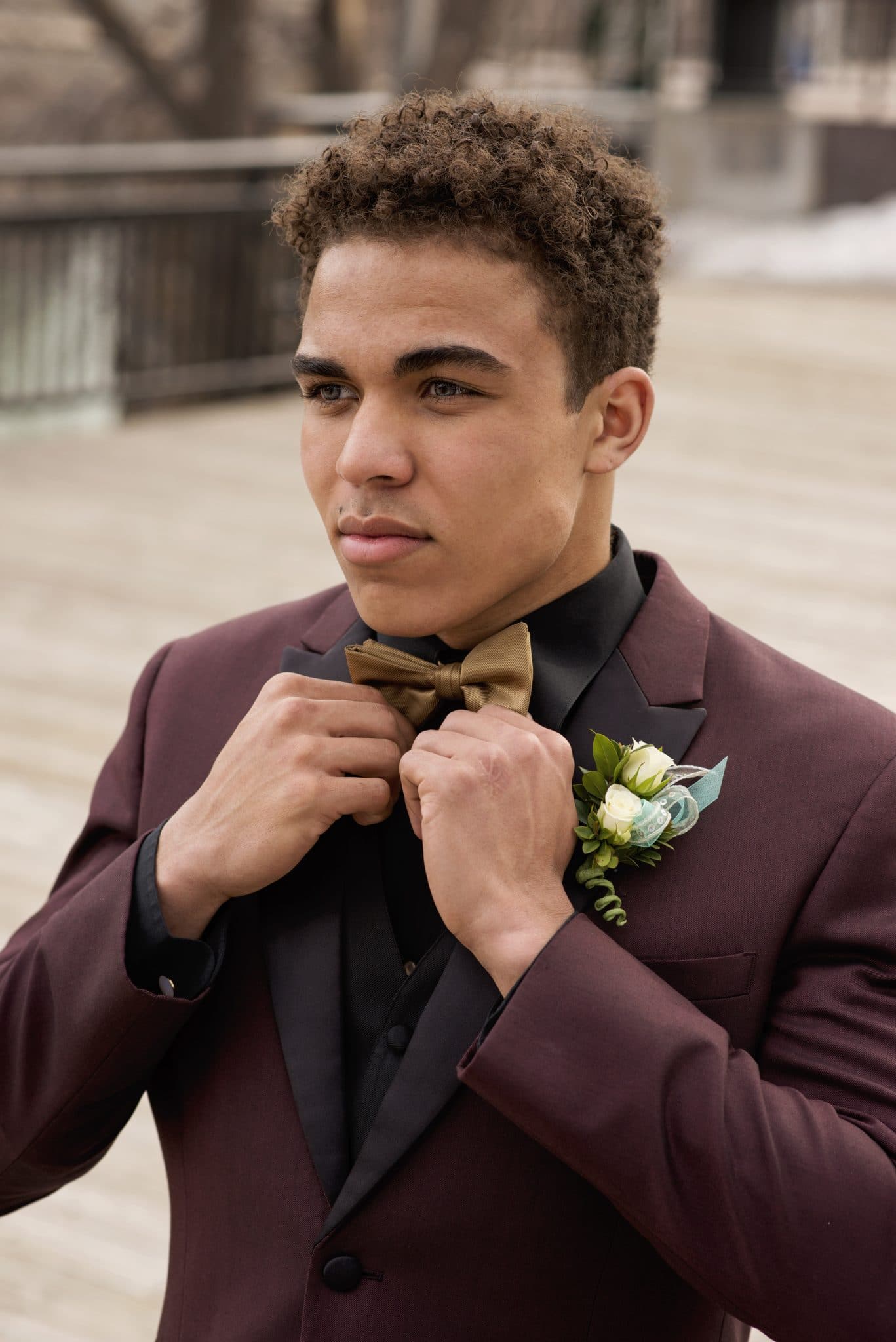 Custom Tailored Burgundy Tuxedo with Black Satin Lapel